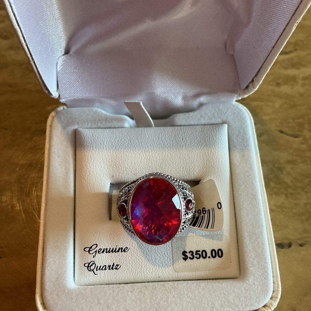 Sterling Silver Rainbow Volcanic Celestial Blush Quartz Ring. Size 7